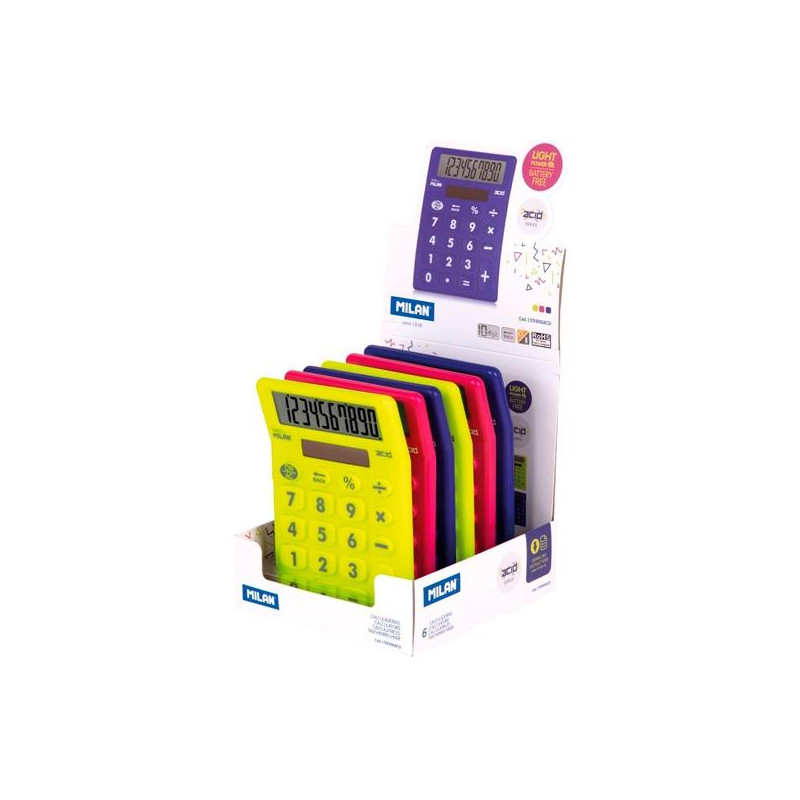 (159906ACD) MILAN CALCULADORA SOBREMESA 10 DÍGITO ACID CAJA EXPOSITORA 6 UD C/SURTIDOS (159906ACD) MILAN CALCULADORA SOBREMESA 10 DÍGITO ACID CAJA EXPOSITORA 6 UD C/SURTIDOS