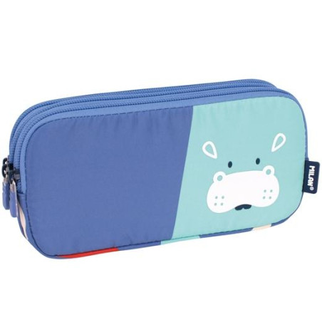 (081135FAB) MILAN PORTATODO 3 CREMALLERAS SERIE ESPECIAL FUN ANIMALS AZUL