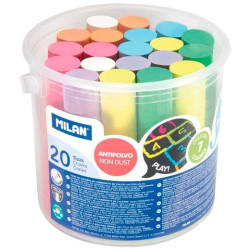 (247120) MILAN TIZAS ANTIPOLVO MAXI CARBONATO CÁLCICO COLORES SURTIDOS BOTE 20 UD