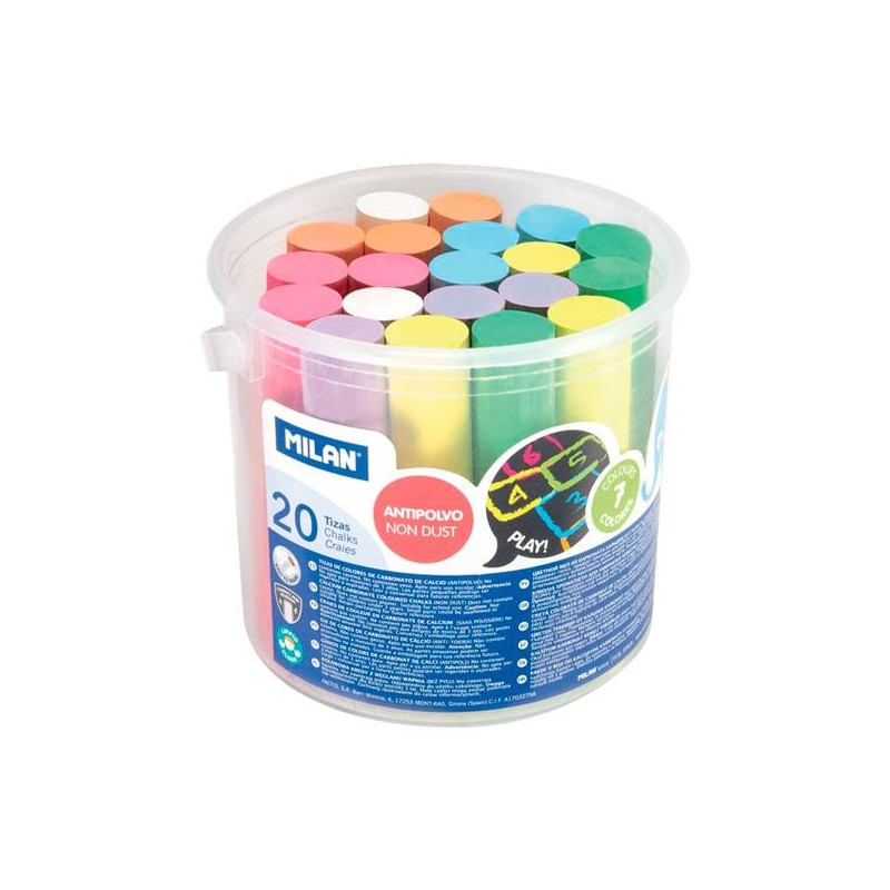 (247120) MILAN TIZAS ANTIPOLVO MAXI CARBONATO CÁLCICO COLORES SURTIDOS BOTE 20 UD (247120) MILAN TIZAS ANTIPOLVO MAXI CARBONATO CÁLCICO COLORES SURTIDOS BOTE 20 UD