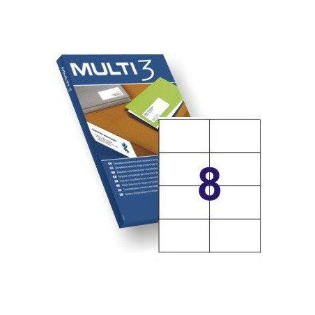 (04712) MULTI-3 ETIQUETAS ADHESIVAS 105X74MM INKJET/LÁSER C/RECTOS 8 X 100H BLANCO