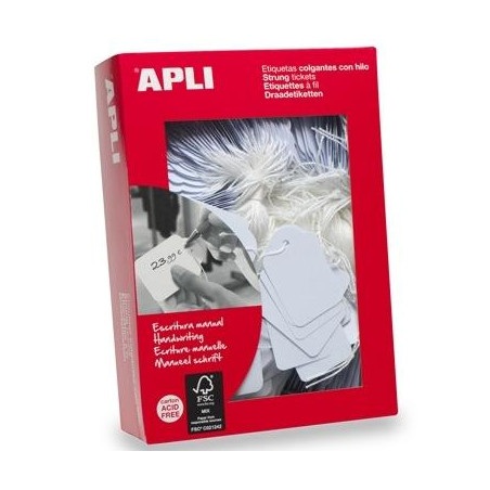(00387) APLI ETIQUETAS COLGANTES CON HILO 13X20MM CAJA 1000 UD BLANCO