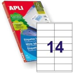 (01275) APLI ETIQUETAS ADHESIVAS 105X40MM INKJET/LÁSER C/RECTOS 14 X 100H BLANCO