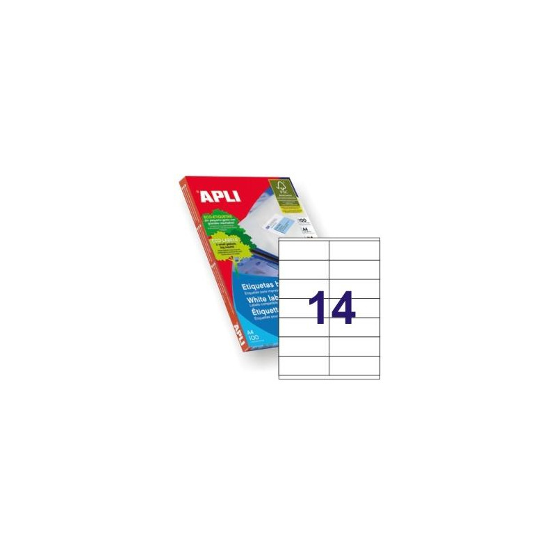 (01275) APLI ETIQUETAS ADHESIVAS 105X40MM INKJET/LÁSER C/RECTOS 14 X 100H BLANCO (01275) APLI ETIQUETAS ADHESIVAS 105X40MM INKJET/LÁSER C/RECTOS 14 X 100H BLANCO