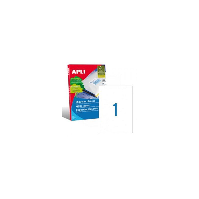 (01281) APLI ETIQUETAS ADHESIVAS 210X297MM INKJET/LÁSER C/RECTOS 1 X 100H BLANCO (01281) APLI ETIQUETAS ADHESIVAS 210X297MM INKJET/LÁSER C/RECTOS 1 X 100H BLANCO