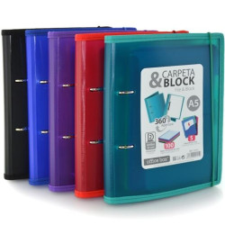 (21015) OFFICE BOX CARPETA & BLOCK SUPRA ANILLAS D 2X25MM A5 100H CIERRE C/GOMA TAPA PP COLORES SURTIDOS