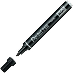 (N50-AE) PENTEL PEN N50-AE MARCADOR PERMANENTE CUERPO ALUMINIO NEGRO Y PUNTA MEDIA CONICA -12U-