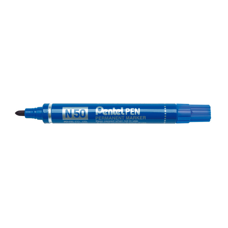 (N50-CE) PENTEL PEN N50-BE MARCADOR PERMANENTE CUERPO ALUMINIO AZUL Y PUNTA MEDIA CONICA -12U-