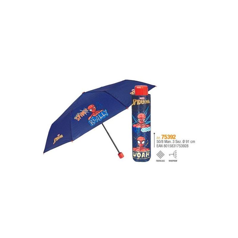 (75392) PERLETTI PARAGUAS INFANTIL 50/8 MAN. FIBRA DE VIDRIO SPIDERMAN
