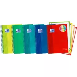 (400138670) OXFORD CUADERNO TOUCH EUROPEANBOOK 4 MICROPERFORADO 120H A5+ 5X5 T/EXTRADURA PACK 5 UD C/SURTIDOS VIVOS