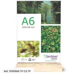 (15906M1 CS TP) ARCHIVO 2000 EXPOSITOR DE SOBREMESA SOSTENIBLE DOBLE CARA A6 VERTICAL METACRILATO CON BASE DE MADERA