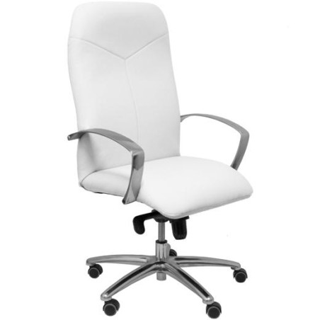 (115DBPIELBL) PIQUERAS Y CRESPO SILLÓN CAUDETE GIRATORIO BASCULANTE BRAZOS/F RUEDAS DE PARQUÉ TAPIZADO PIEL BLANCO