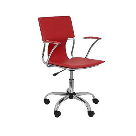 (214RJ) PIQUERAS Y CRESPO SILLA BOGARRA GIRATORIA BRAZOS/F CHASIS CROMADO TAPIZADO SIMILPIEL ROJO