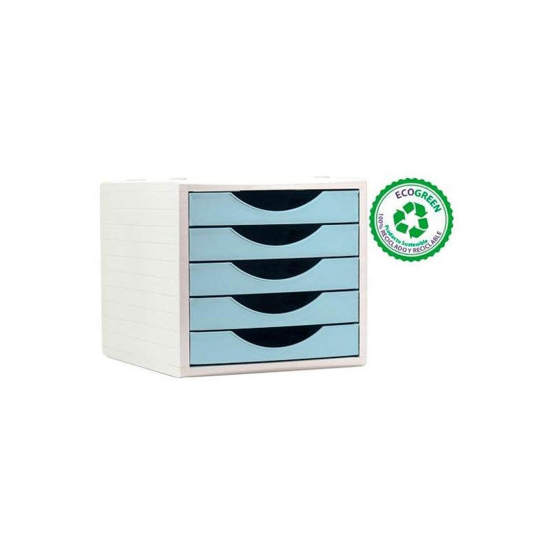 (4005 AZ PS) ARCHIVO 2000 MÓDULO ORGANIZADOR ECOGREEN SOBREMESA 5 CAJONES 340X270X260 RECICLADO AZUL PASTEL