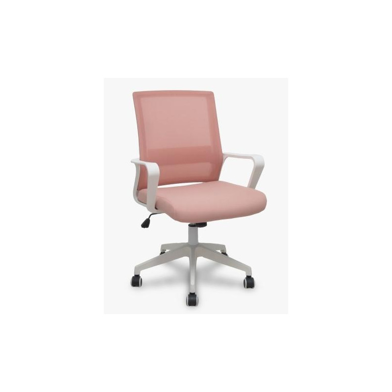 (535BBDW02RN) PIQUERAS Y CRESPO SILLA ERGO535 BLANCA BASCULANTE RESPALDO MALLA ROSA ASIENTO TELA ROSA RUEDAS NAILON