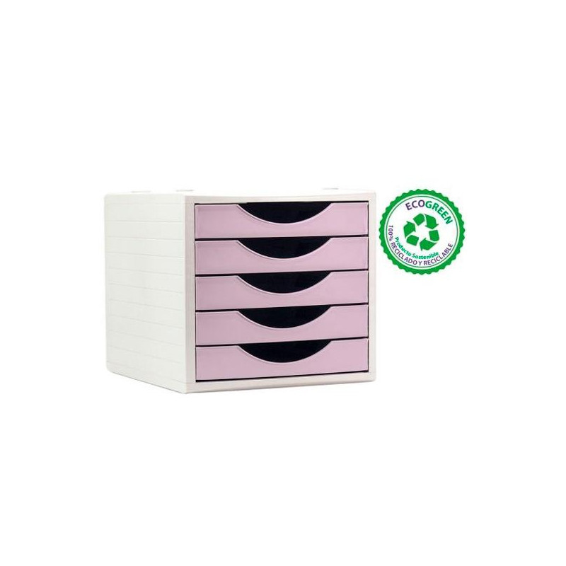 (4005 RS PS) ARCHIVO 2000 MÓDULO ORGANIZADOR ECOGREEN SOBREMESA 5 CAJONES 340X270X260 RECICLADO ROSA PASTEL