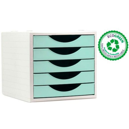 (4005 VE PS) ARCHIVO 2000 MÓDULO ORGANIZADOR ECOGREEN SOBREMESA 5 CAJONES 340X270X260 RECICLADO VERDE PASTEL