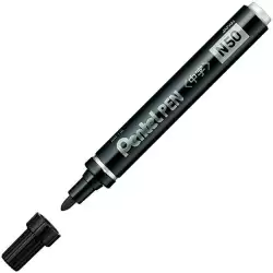 (N50-AE) PENTEL PEN N50-AE MARCADOR PERMANENTE CUERPO ALUMINIO NEGRO Y PUNTA MEDIA CONICA -12U-