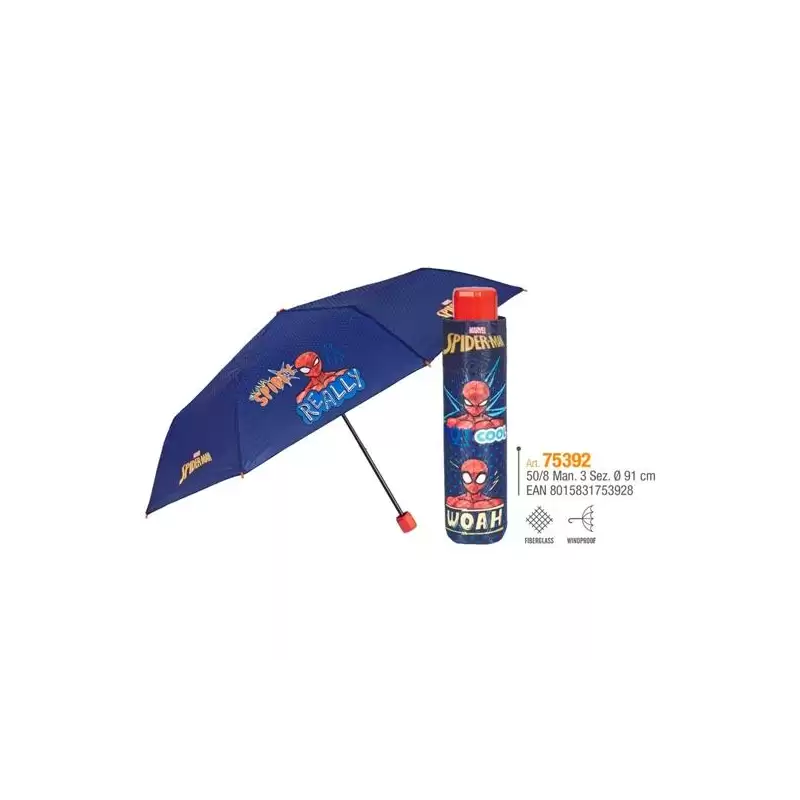 (75392) PERLETTI PARAGUAS INFANTIL 50/8 MAN. FIBRA DE VIDRIO SPIDERMAN