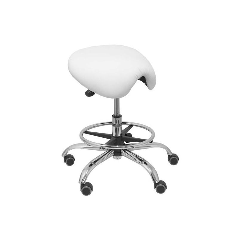 (T16SPBL) PIQUERAS Y CRESPO TABURETE ALATOZ GIRATORIO ANATÓMICO BASE CROMADA TAPIZADO SIMILPIEL BLANCO