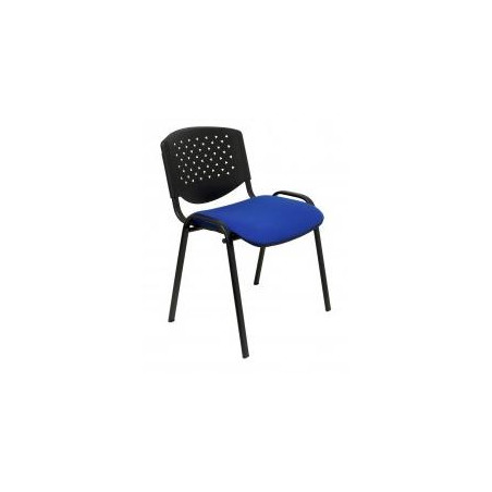 (PACK426PRARAN229) PIQUERAS Y CRESPO PACK DE 4 SILLAS FIJAS APILABLES PÉTROLA RESPALDO PVC NEGRO Y ASIENTO TAPIZADO ARAN AZUL