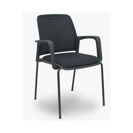 (PACK4519PTNM840B840) PIQUERAS Y CRESPO SILLA OPTI519 RESPALDO MALLA NEGRA ASIENTO TELA NEGRA - PACK DE 4