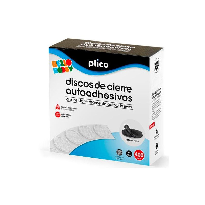 (13335) PLICO DISCOS DE CIERRE TEXTIL AUTOADHESIVO Ø20MM -CAJA 400- NEGRO