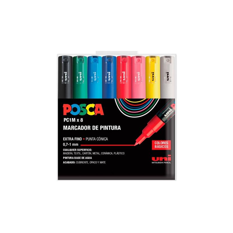 (182634667) POSCA ESTUCHE 8 MARCADORES  PC-1M/8C NO PERMANENTE PUNTA FINA 0.9MM-1.3MM C/SURTIDOS BASIC