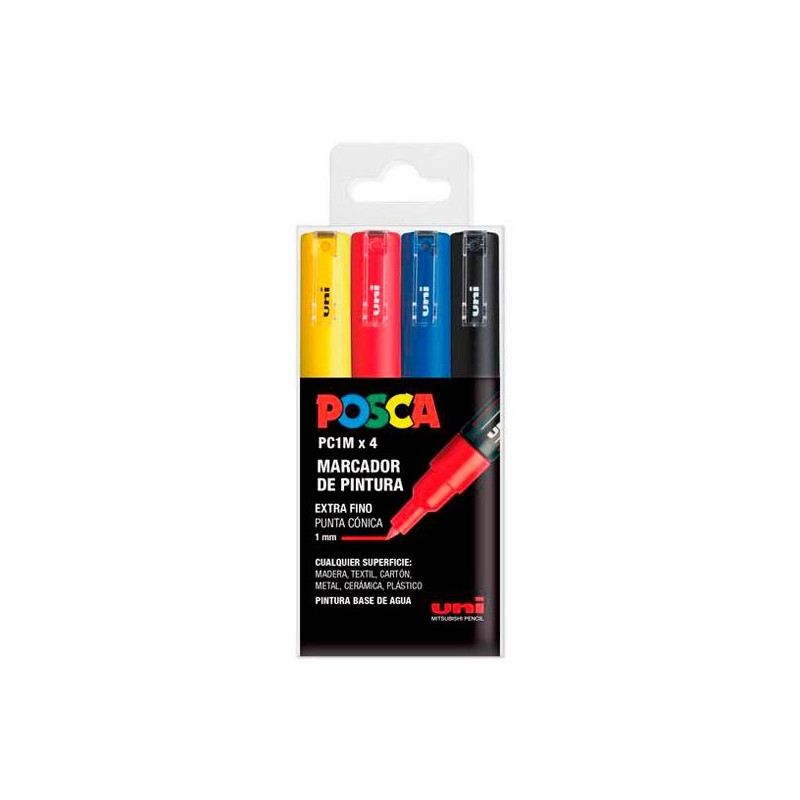 (182634668) POSCA MARCADOR  PC-1M/4C NO PERMANENTE PUNTA FINA 0.7-1MM COLORES SURTIDOS BASIC -ESTUCHE 4U-