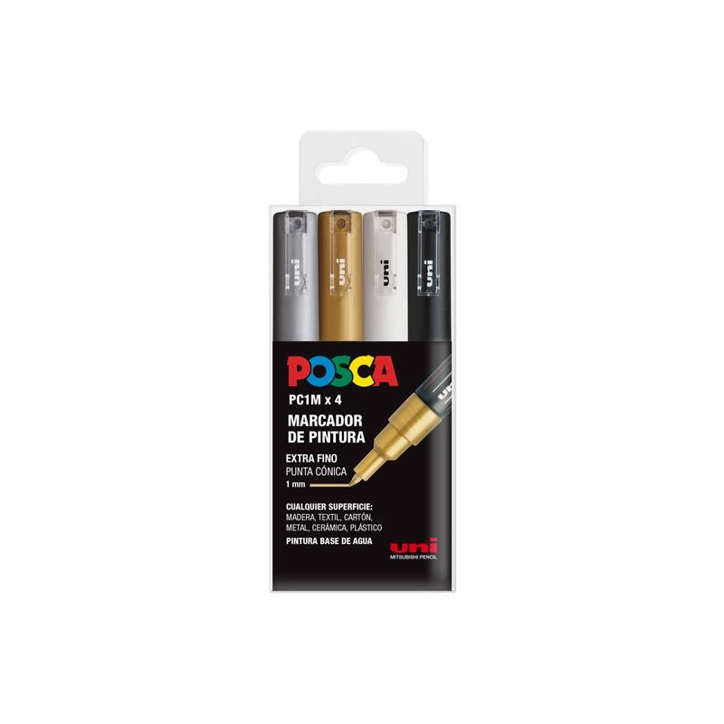 (182634669) POSCA ESTUCHE 4 MARCADORES  PC-1M/4C NO PERMANENTE PUNTA FINA 0.7MM C/SURTIDOS BWSG