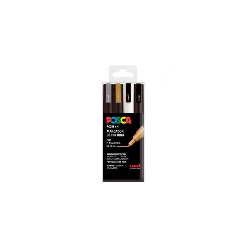 (182634673) POSCA MARCADOR  PC-3M/4C NO PERMANENTE PUNTA FINA 0.9MM-1.3MM COLORES SURTIDOS GSWB -ESTUCHE 4U-
