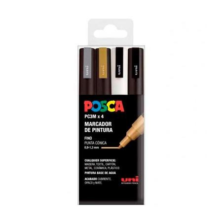 (182634673) POSCA MARCADOR  PC-3M/4C NO PERMANENTE PUNTA FINA 0.9MM-1.3MM COLORES SURTIDOS GSWB -ESTUCHE 4U-