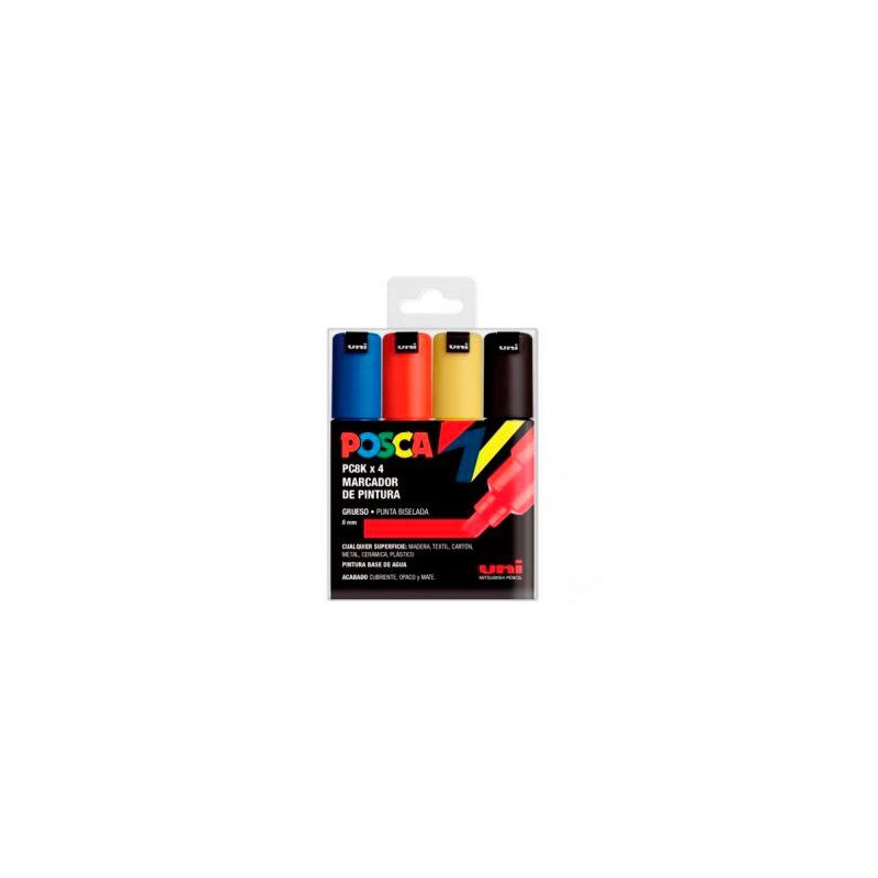 (182634676) POSCA MARCADOR  PC-8K/4C NO PERMANENTE PUNTA BISELADA 8.0MM COLORES SURTIDOS BASIC -ESTUCHE 4U-