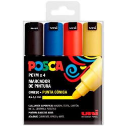 (182634678) POSCA MARCADOR PC-7M/4C NO PERMANENTE PUNTA BISELADA 4.5-5.5MM COLORES SURTIDOS BASIC -ESTUCHE 4U-