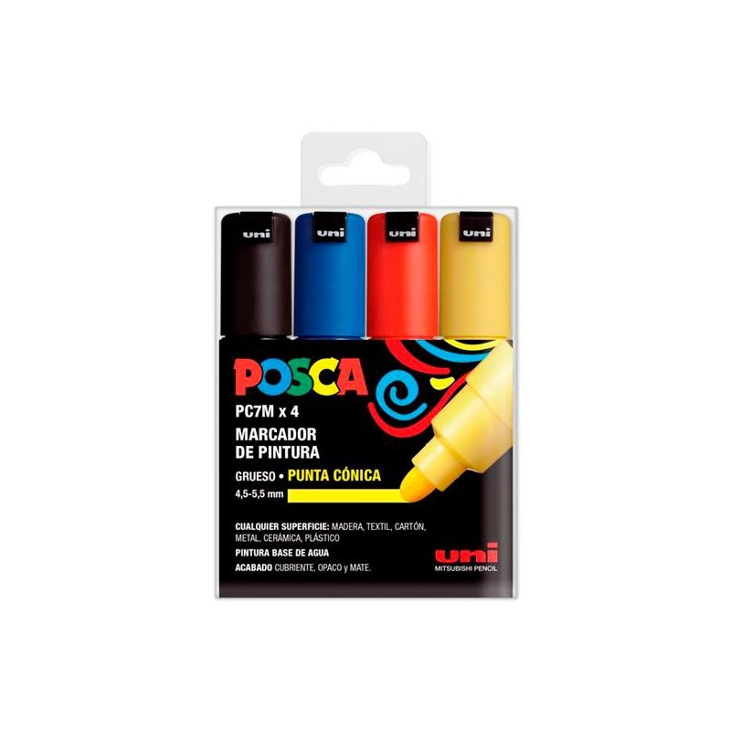 (182634678) POSCA MARCADOR PC-7M/4C NO PERMANENTE PUNTA BISELADA 4.5-5.5MM COLORES SURTIDOS BASIC -ESTUCHE 4U-