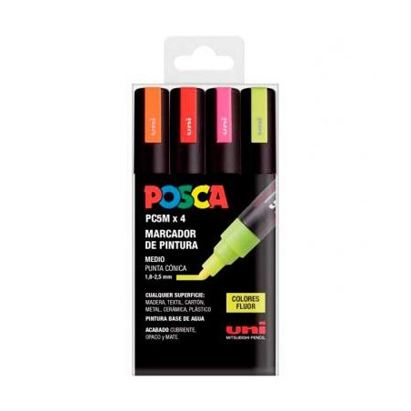 (182634682) POSCA MARCADOR  PC-5M/4C NO PERMANENTE 1.8MM-2.5MM COLORES SURTIDOS FLUOR -ESTUCHE 4U-