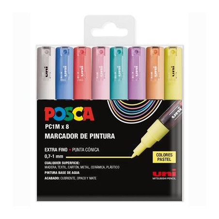 (182634848) POSCA ESTUCHE BASIC PC-1M/8C NO PERMANENTE PUNTA FINA 0.9MM-1.3MM C/SURTIDOS PASTEL -8U-