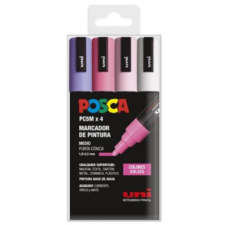 (182634852) POSCA MARCADOR  PC-5M/4C NO PERMANENTE 1.8MM-2.5MM COLORES SURTIDOS DULCES -ESTUCHE 4U-
