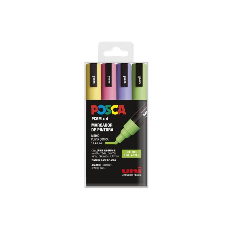 (182634854) POSCA MARCADOR  PC-5M/4C NO PERMANENTE 1.8MM-2.5MM COLORES SURTIDOS BRILLANTES -ESTUCHE 4U-