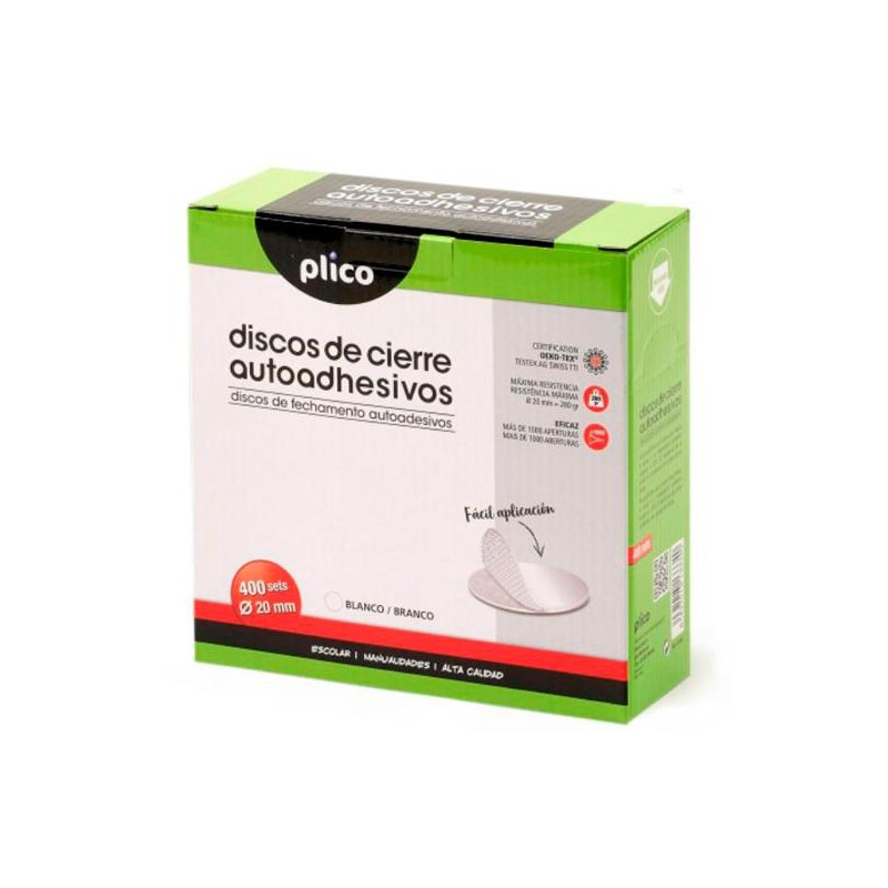 (13334) PLICO DISCOS DE CIERRE TEXTIL AUTOADHESIVO Ø20MM  -CAJA 400 DISCOS- BLANCO