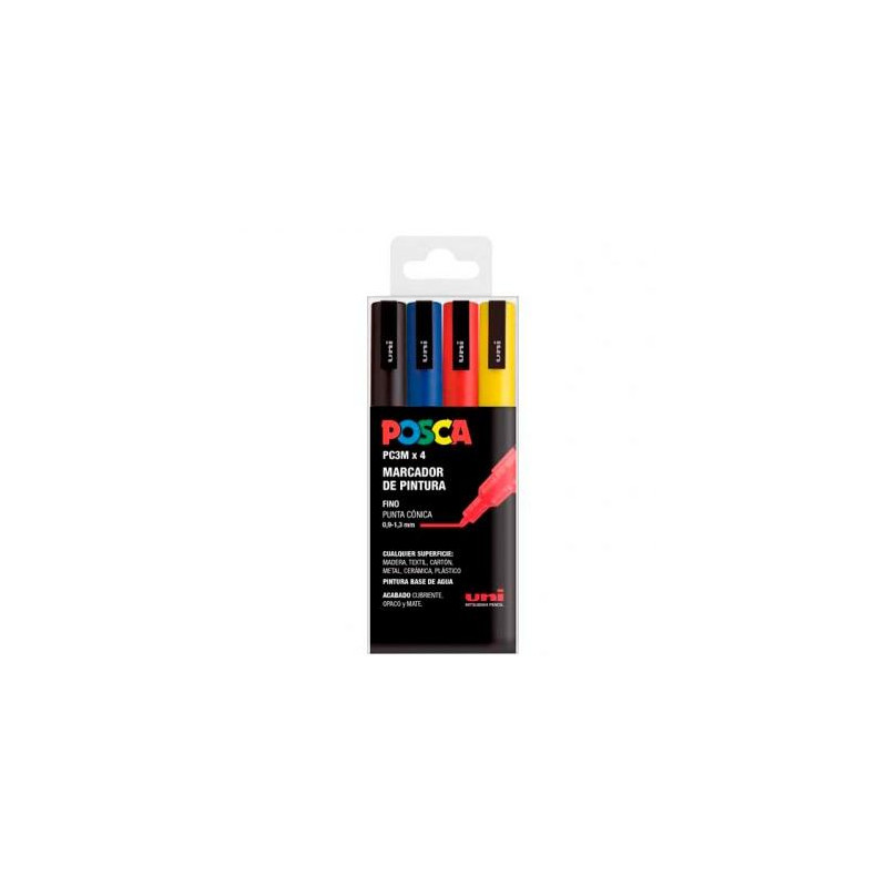 (182634672) POSCA MARCADOR  PC-3M/4C NO PERMANENTE PUNTA FINA 0.9MM-1.3MM COLORES SURTIDOS BASIC -ESTUCHE 4U-