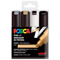 (182634677) POSCA MARCADOR  PC-8K/4C NO PERMANENTE PUNTA BISELADA 8.0MM COLORES SURTIDOS GSWB -ESTUCHE 4U-