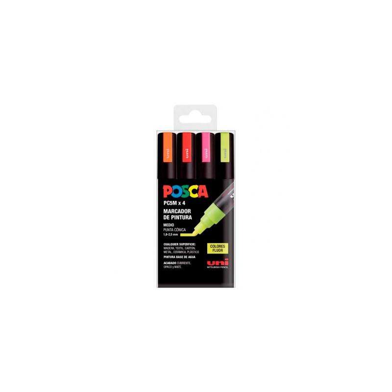 (182634682) POSCA MARCADOR  PC-5M/4C NO PERMANENTE 1.8MM-2.5MM COLORES SURTIDOS FLUOR -ESTUCHE 4U-
