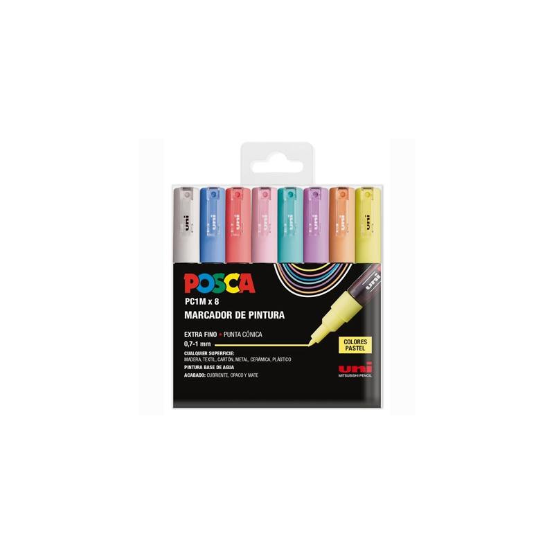 (182634848) POSCA ESTUCHE BASIC PC-1M/8C NO PERMANENTE PUNTA FINA 0.9MM-1.3MM C/SURTIDOS PASTEL -8U-