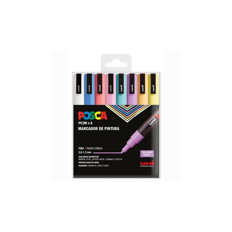 (182634850) POSCA MARCADOR  PC-3M/8C NO PERMANENTE PUNTA FINA 0.9MM-1.3MM COLORES SURTIDOS PASTEL -8U-