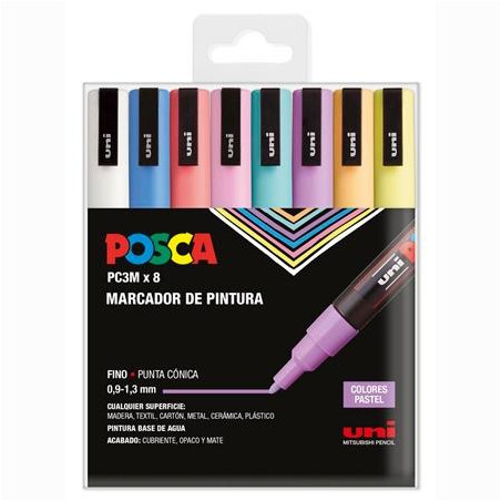 (182634850) POSCA MARCADOR  PC-3M/8C NO PERMANENTE PUNTA FINA 0.9MM-1.3MM COLORES SURTIDOS PASTEL -8U-