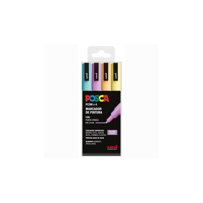 (182634851) POSCA MARCADOR  PC-3M/4C NO PERMANENTE PUNTA FINA 0.9MM-1.3MM COLORES SURTIDOS PASTEL -4U-