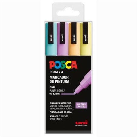 (182634851) POSCA MARCADOR  PC-3M/4C NO PERMANENTE PUNTA FINA 0.9MM-1.3MM COLORES SURTIDOS PASTEL -4U-
