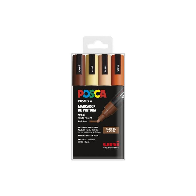 (182634853) POSCA MARCADOR  PC-5M/4C NO PERMANENTE 1.8MM-2.5MM COLORES SURTIDOS MADERA -ESTUCHE 4U-