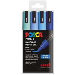 (182634855) POSCA MARCADOR  PC-5M/4C NO PERMANENTE 1.8MM-2.5MM COLORES SURTIDOS AZULES -ESTUCHE 4U-